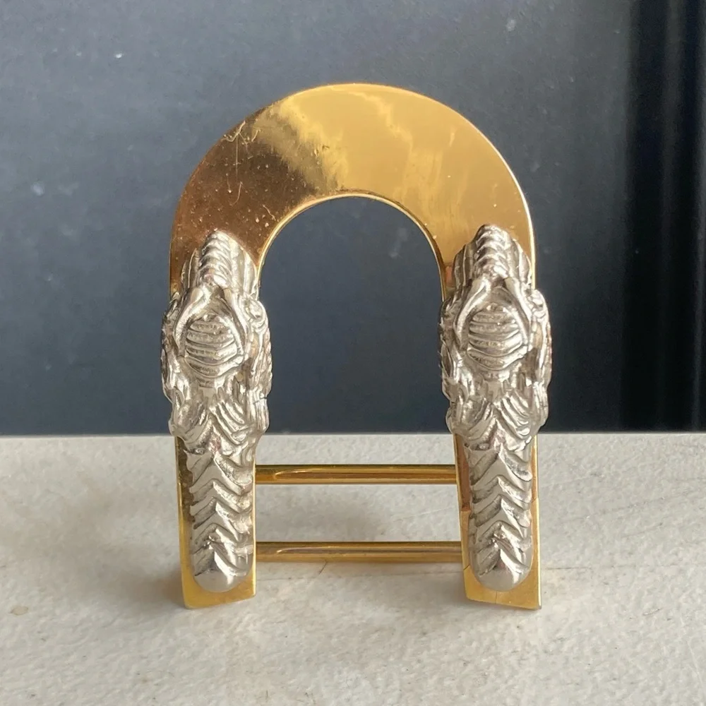 Vintage Double Dragon Two-Tone Gold Silver Belt Buckle 2